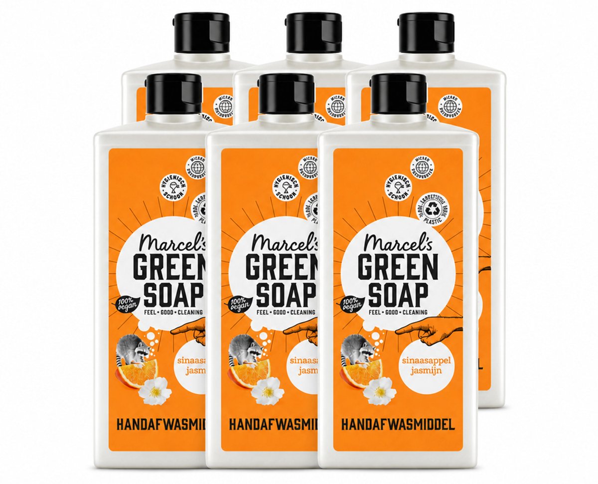 6 x Marcel's Green Soap - Afwasmiddel - Sinaasappel & Jasmijn - Voor dagelijks gebruik - 500 ml - Voordeelverpakking - 6 stuks