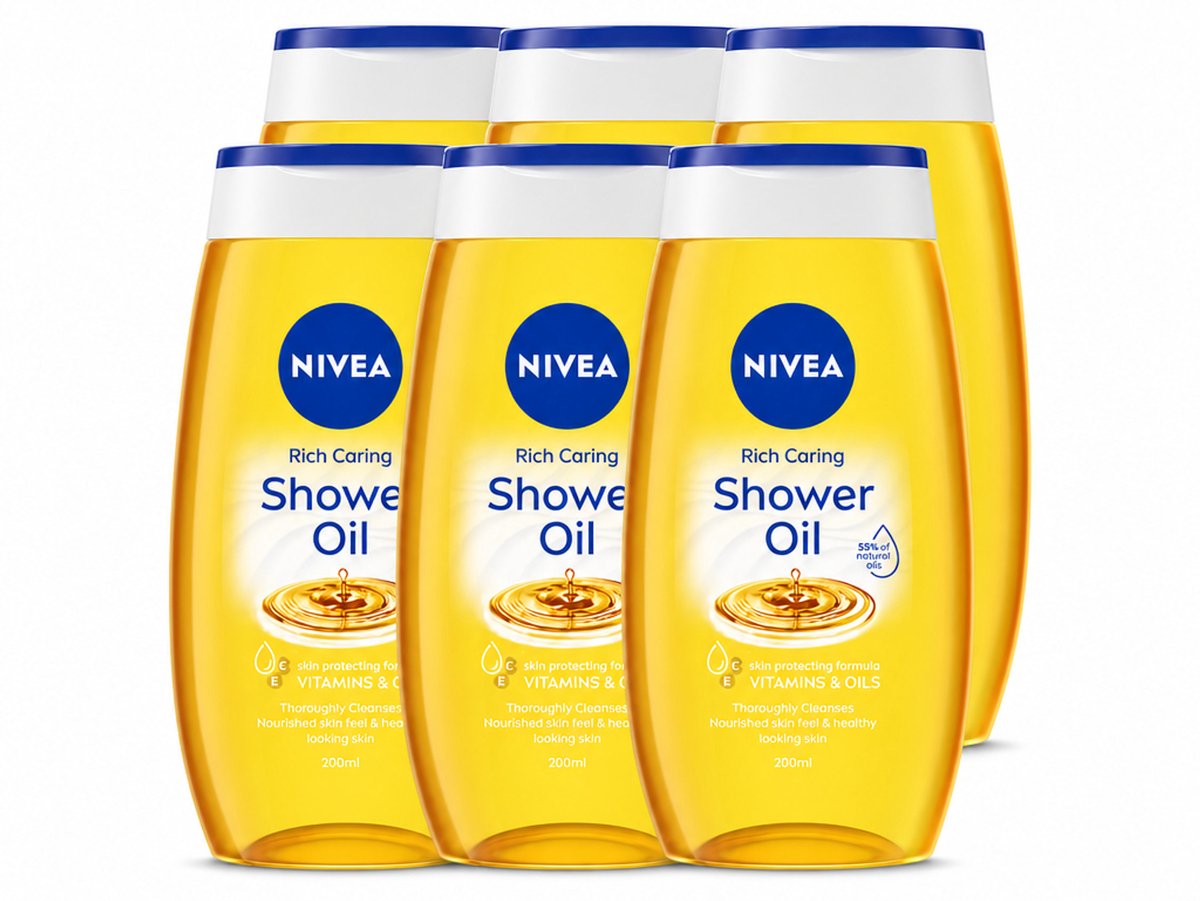 6 x NIVEA - Doucheolie - Natuurlijke Doucheolie - 200 ml - Voordeelverpakking - 6 stuks