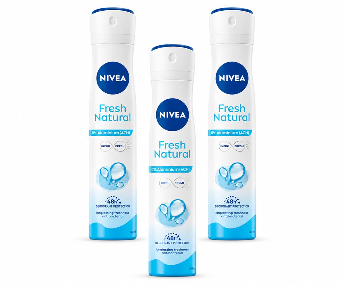 3 x Nivea - Deodorant Spray - Fresh Natural - 0% Aluminium - 200 ml - Bulkverpakking - 3 stuks