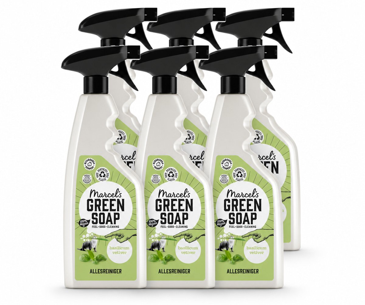 6 x Marcel's Green Soap - Allesreiniger Spray - Basilicum & Vetiver gras - Natuurlijk & effectief - 500 ml - Voordeelverpakking - 6 stuks