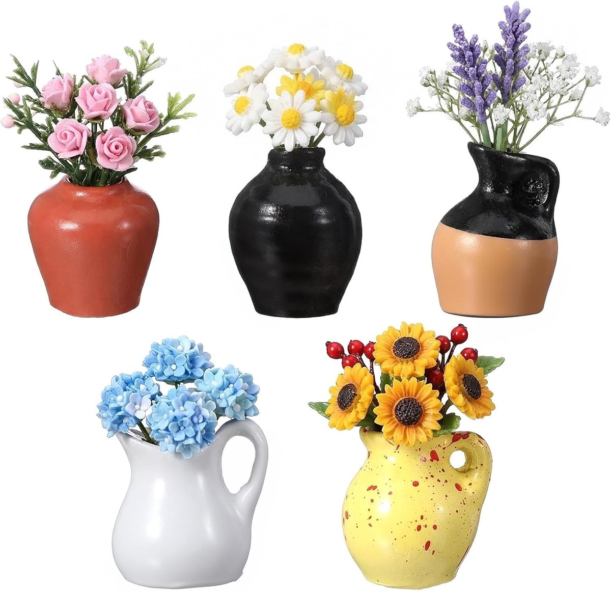 Mini Magnetische Vazen Set van 5 - Schattige 3D Decoratieve Vazen voor Koelkast, Keuken en Kast
