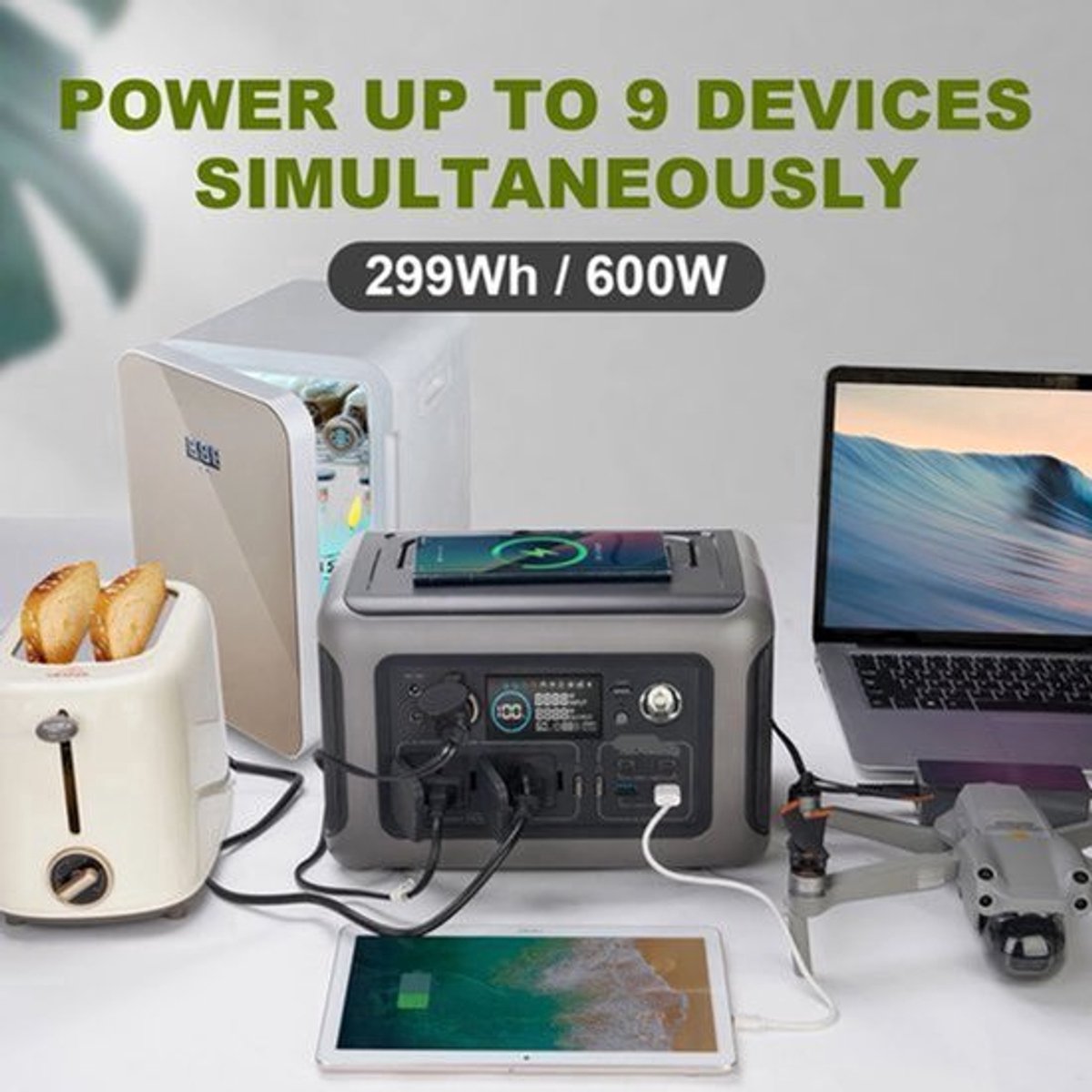 Draagbare Powerstation - Powerbank - Stroomgenerator - Generator - 600W Vermogen – Generatoren - 299Wh LiFePO4 Batterij – UPS & MPPT Technologie – Snelle Oplaadtijd – Geschikt voor Outdoor & Noodstroomvoorziening - Zwart