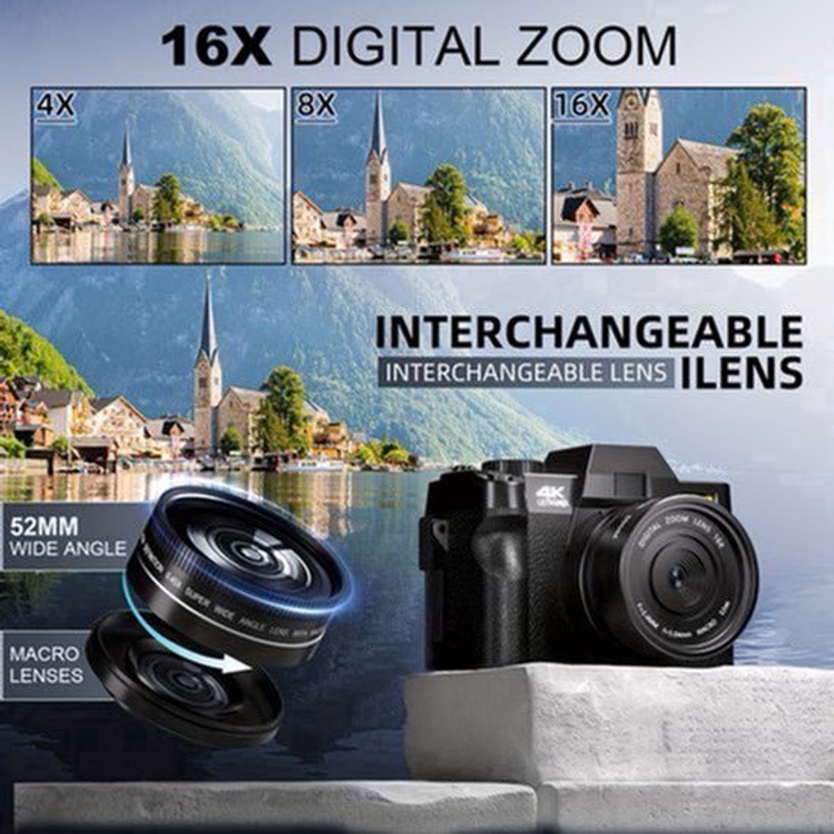 Vlogcamera – Digitale Camera – Compact Camera – Fototoestel – Selfiecamera – 48MP Sensor – 4K Video – WiFi & App Bediening – Zwart