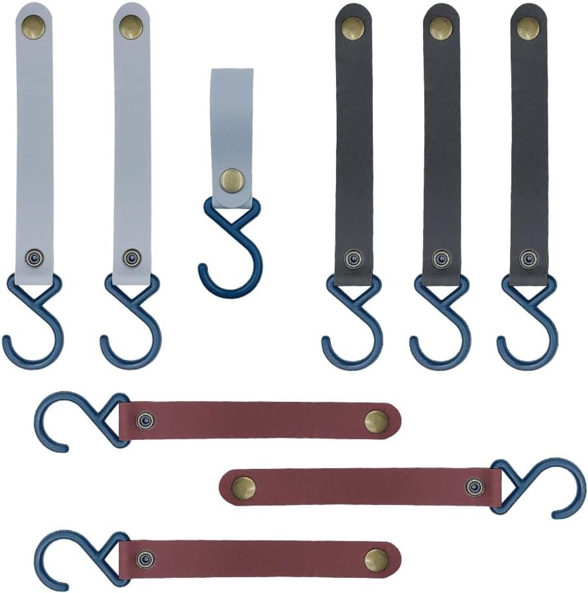 Multifunctionele S-haak Set van 9 Stuks voor Camping, Keuken en Badkamer - Leerlook Haken voor Tent en Kledingclips in 3 Kleuren