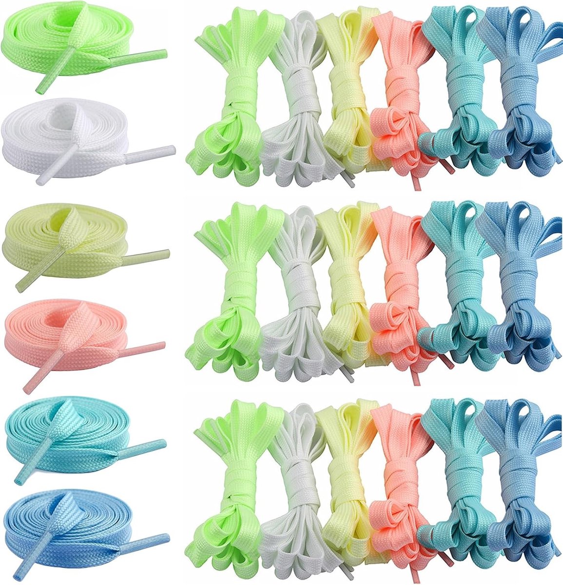 12 Paar Neon Veters van 120 cm, Lichtgewicht Sportveters, Platte Luminous Veters voor Schoenen in 6 Kleuren, Perfect voor Sneakers en Sportactiviteiten