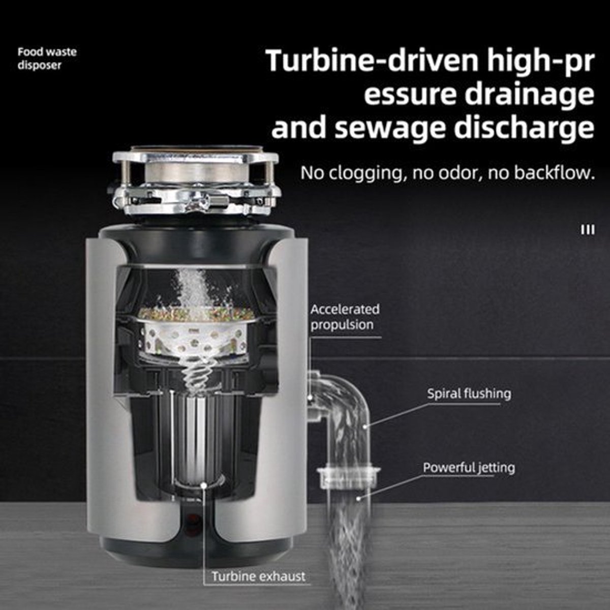 Voedselafvalverwijderaar - Air Switch Grijs - 560 W - 1200 ml Maalkamer - RVS - Keukenapparatuur