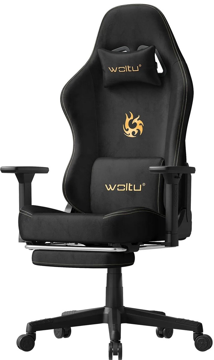 Nutrella Ergonomische Gamingstoel - Bureaustoel - Voetensteun en 3D-Armleuningen - 64 x 72 x 124-131,5 cm - Zwart