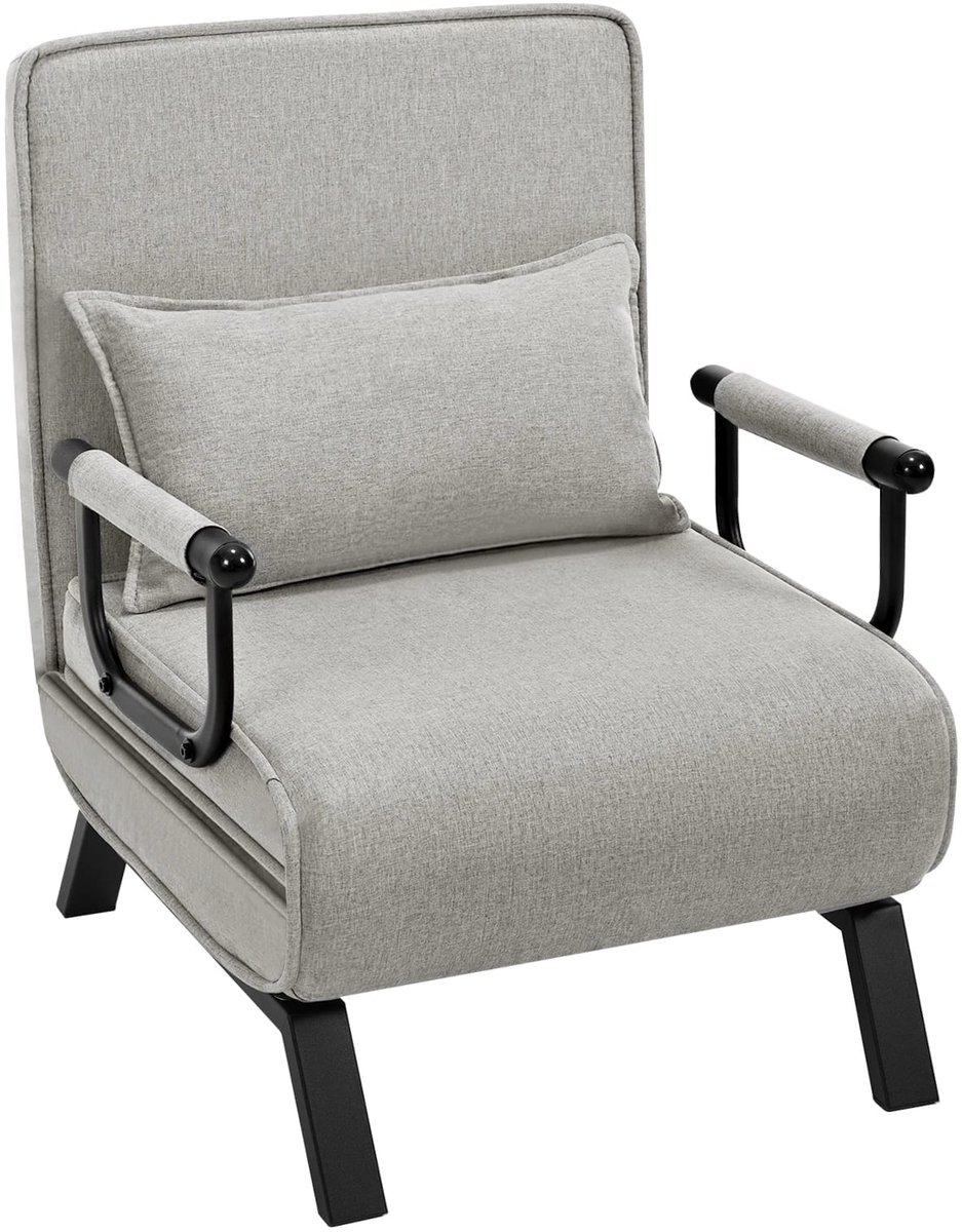 Klarven® Slaapfauteuil Lightgrey - 3-in-1 Slaapfauteuil - Slaapfauteuil 1 Persoons - Sleeper Chair - 5 Standen Rugleuning - Draagvermogen tot 150 kg - Uitgeklapt L190cm - B80xd74xh82cm