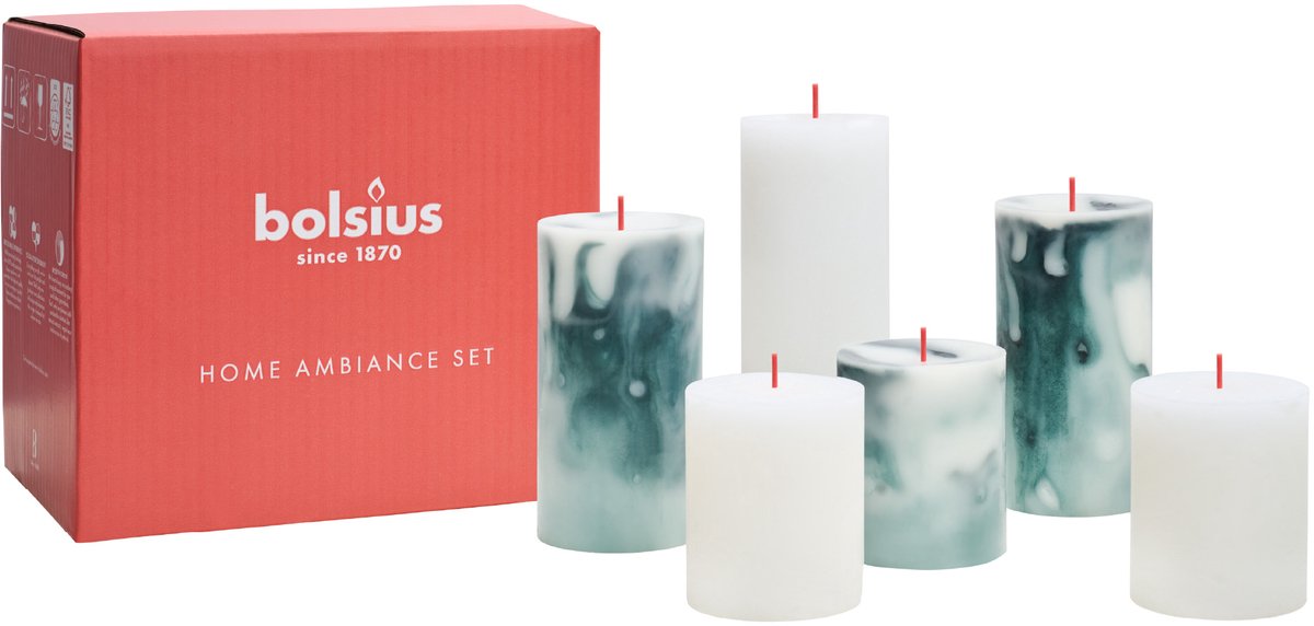 Bolsius - Marmer kaarsen set - Marble - Malachite Green - 6 stuks