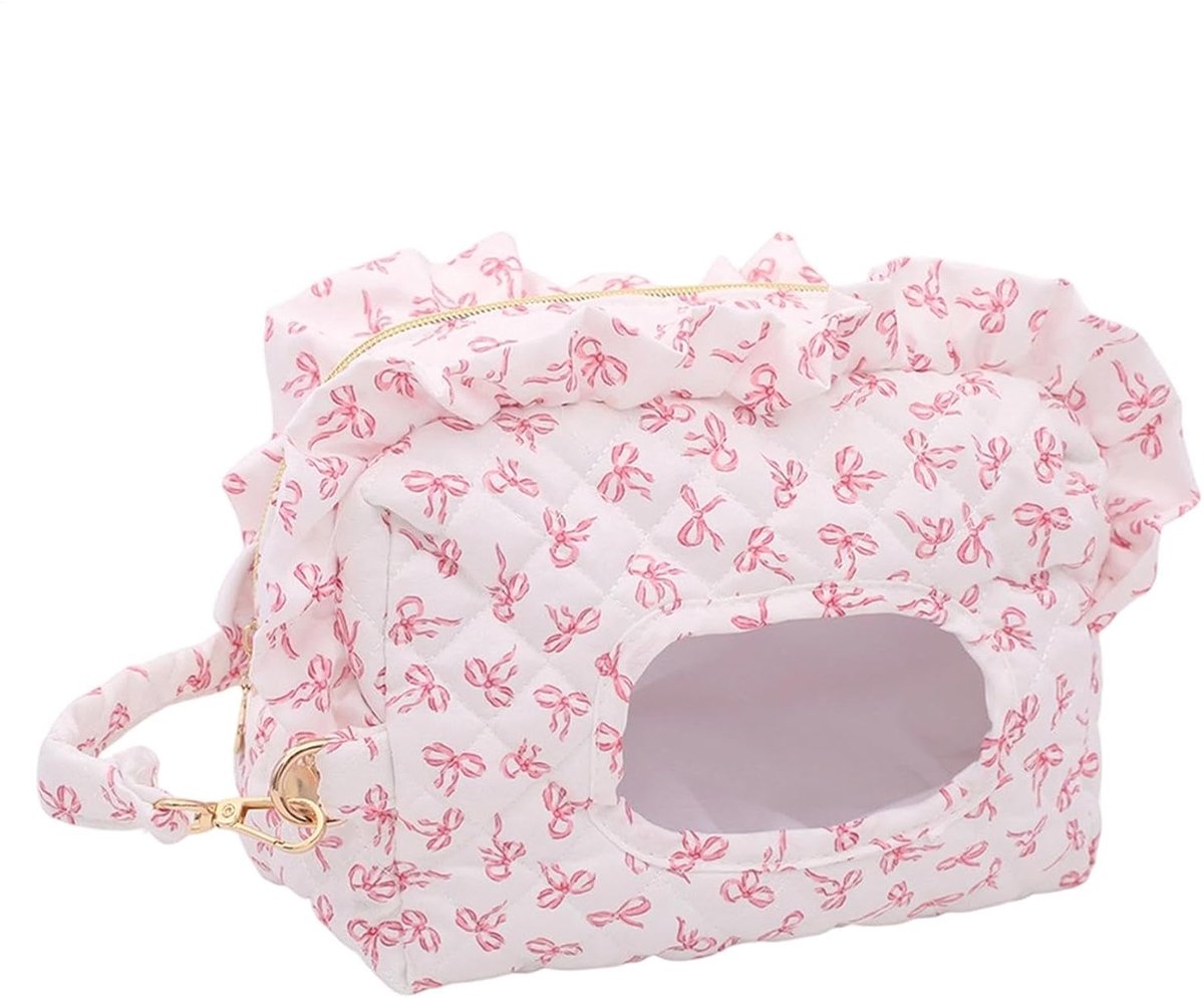 Ruffles multifunctionele reisopbergzak van stof - grote dubbele ritssluiting make-uptas - roze strik