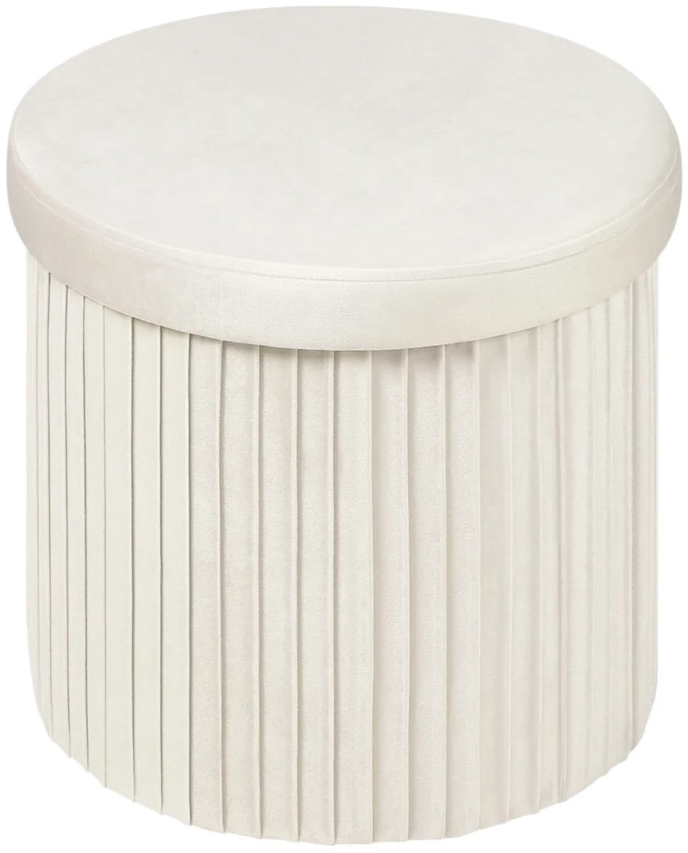 Klarven® Opbergpouf Crème 38tx38bx36hcm - Opvouwbaar, zacht velours, ruime opbergruimte - B 38 x D 38 x H 36 cm