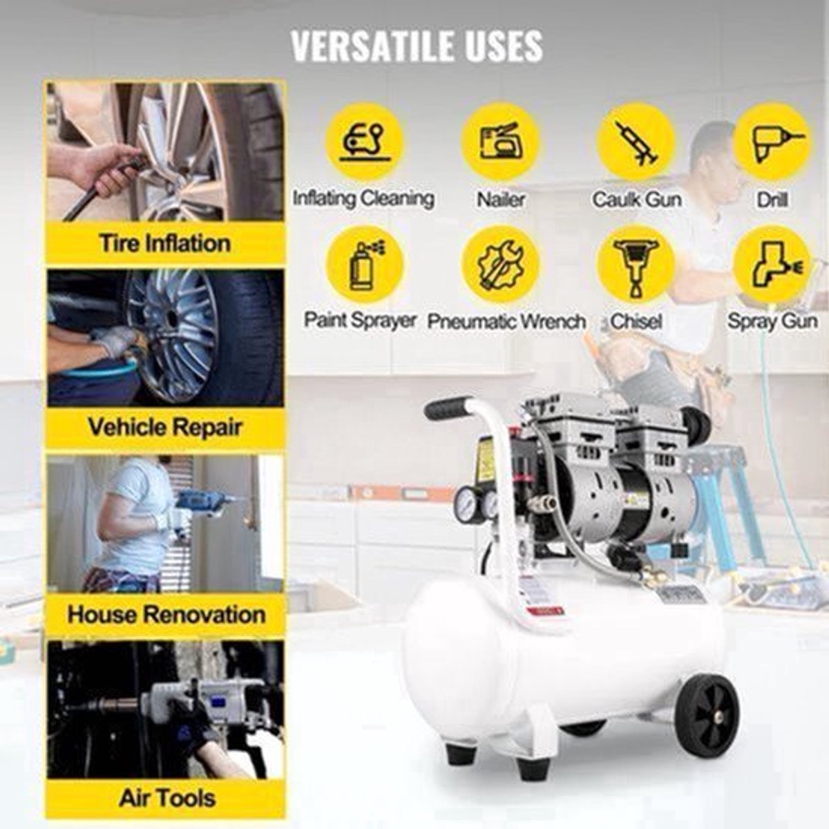 Airpress compressor - Luchtcompressor - Compressor - Stille Compressor - 25L - 1 PK - 750W - Olievrije Compressor met Stalen Tank - Ultra Stil - Draagbare - voor Werkplaats en Thuisgebruik