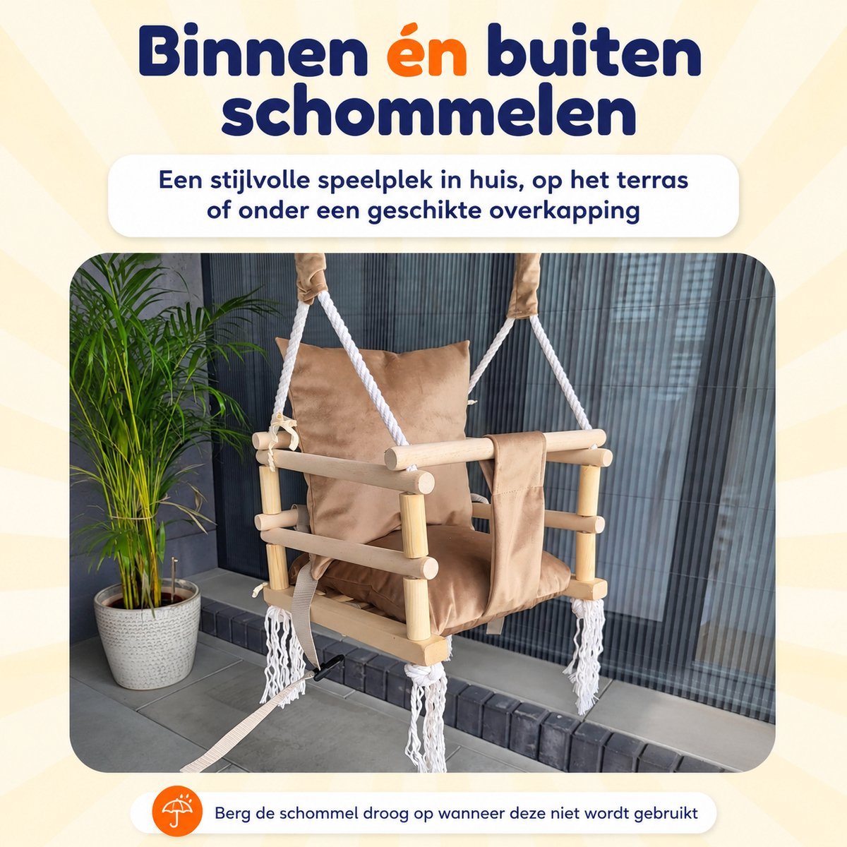 Trendmix Houten Babyschommel 3-in-1 – Meegroei Kinderschommel & Schommelzitje – Binnen & Buiten – Tot 25 kg — afbeelding 10