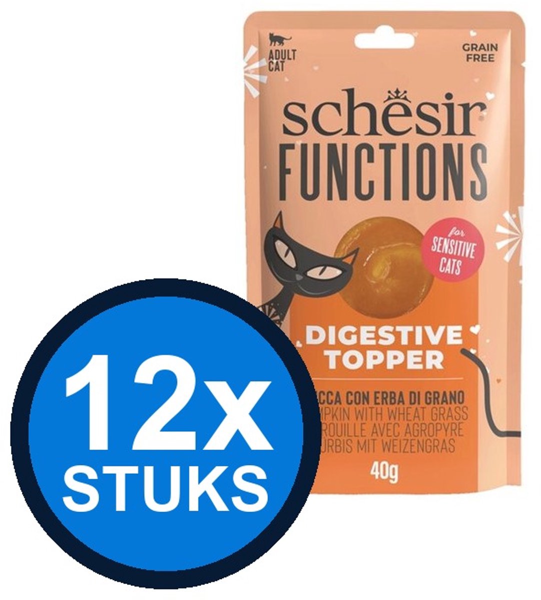 12x Schesir - Functions Digestion Topper - Kattenvoer - 12x40g