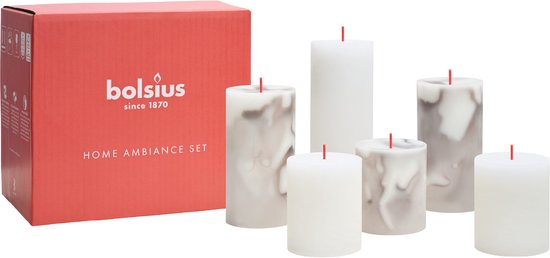 Bolsius - Marble kaarsen set - Carrara Grey - 6 stuks
