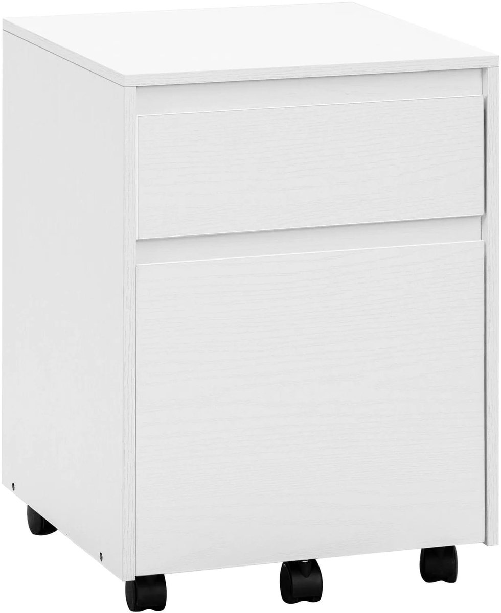 Klarven® Mobiele archiefkast Wit - Op wielen met anti-kantelbeveiliging - 2 laden met hangmappensysteem A4, 5 zwenkwielen waarvan 3 met rem - B 40 x D 40 x H 56 cm