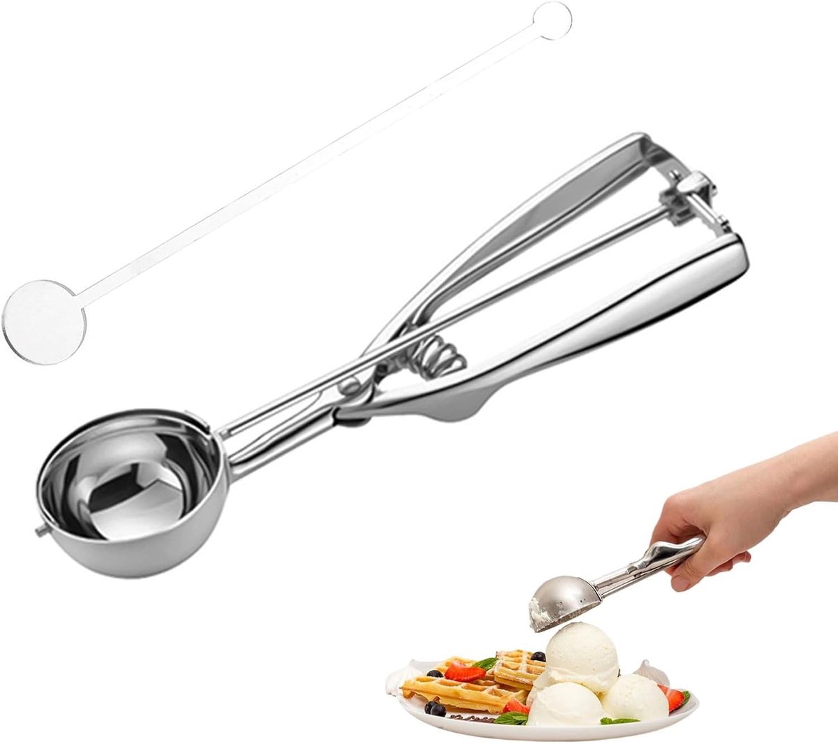 Gourmet IJslepel met Ejector, 5 cm, Perfect voor IJsballen, Gehaktballen en Aardappelpuree, Roestvrij Staal, Duurzaam en Handig in Gebruik