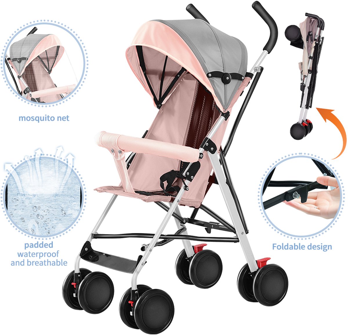 PIPIPOXER Opvouwbare kinderwagen met wattenschijfjes en - afbeelding 3