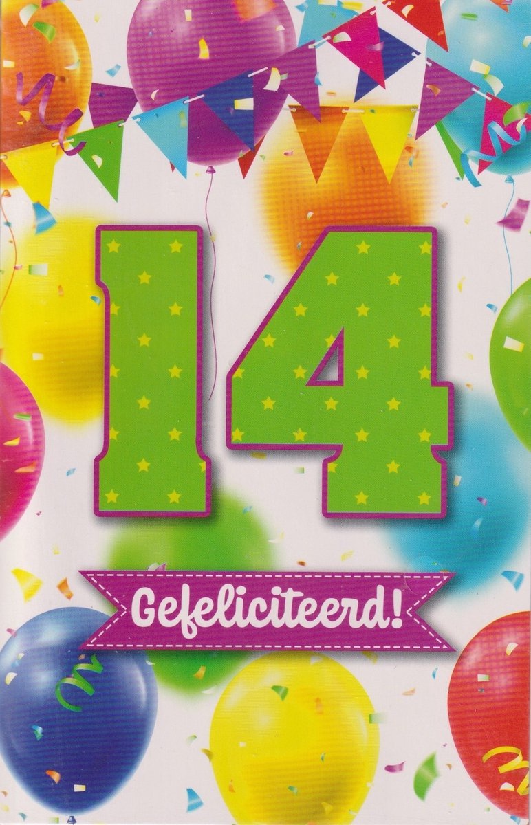14 Jaar Gefeliciteerd - Luxe verjaardagskaart - 12x17cm - Gevouwen Wenskaart inclusief envelop - Leeftijdkaart - D14394