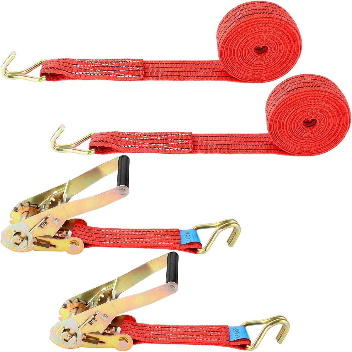 Set van 2 Ratchet Spanbanden met Haken 6 m x 50 mm voor Motor, Auto en Trailer - Sterke Bevestigingsriemen voor Veilig Transport