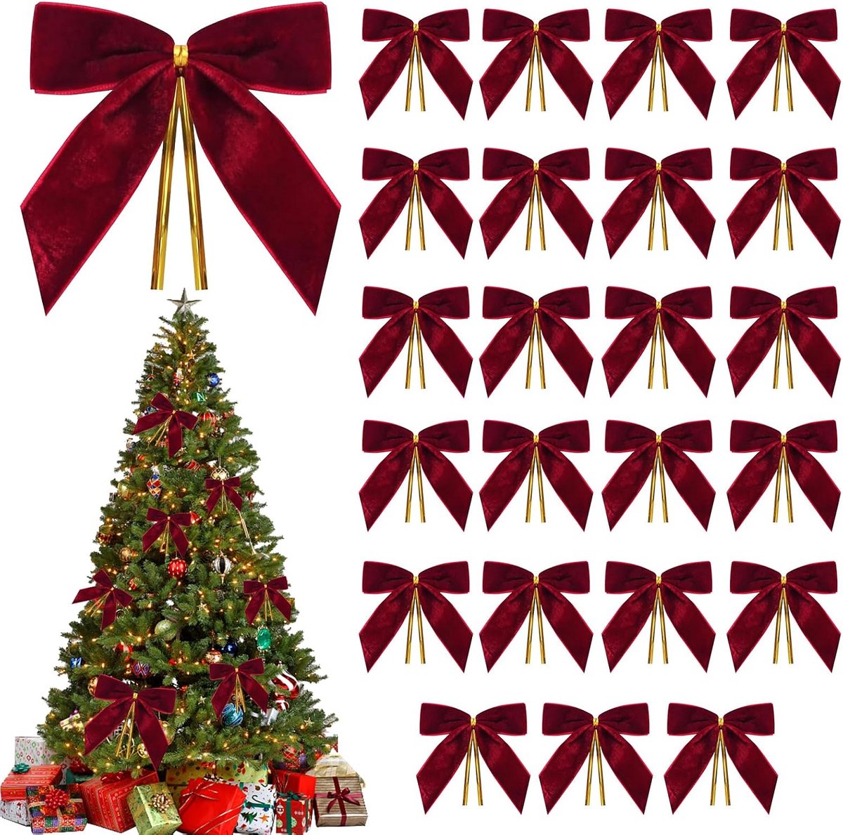 Kerststrikken - Kerststrik - Kerstboomstrik - Kerstversiering - Kerstboom Decoratie - Creëer een feestelijke sfeer – geschikt voor het inpakken van cadeaus deurdecoraties vintage kransen en slingers - Dieprood - 48 stuks