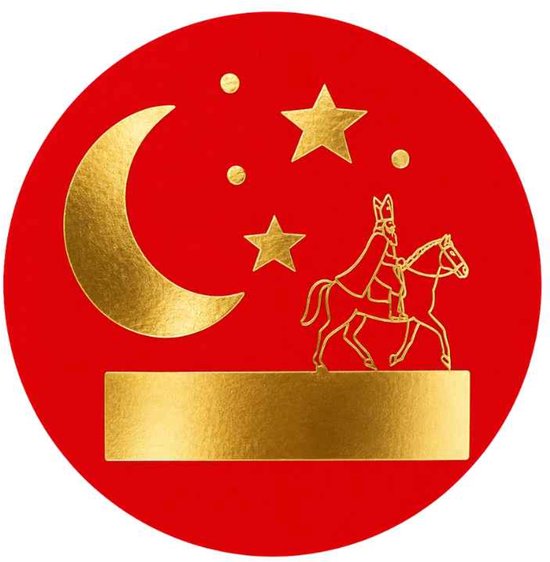 250x Stickers – Sinterklaas Over de daken – Rood goud – Cadeau Etiketten – Ø 39 mm