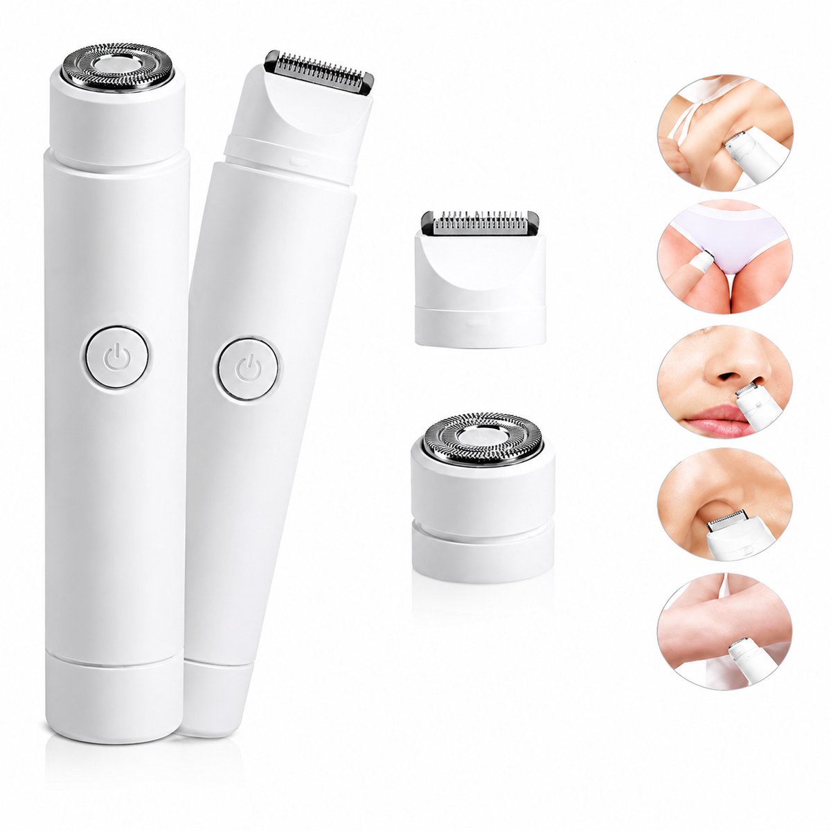 TEKROA® Ladyshave – 2-in-1 Elektrische Bikinitrimmer – IPX6 Waterdicht – Pijnloos voor Gezicht & Lichaam – Oplaadbaar – Wit