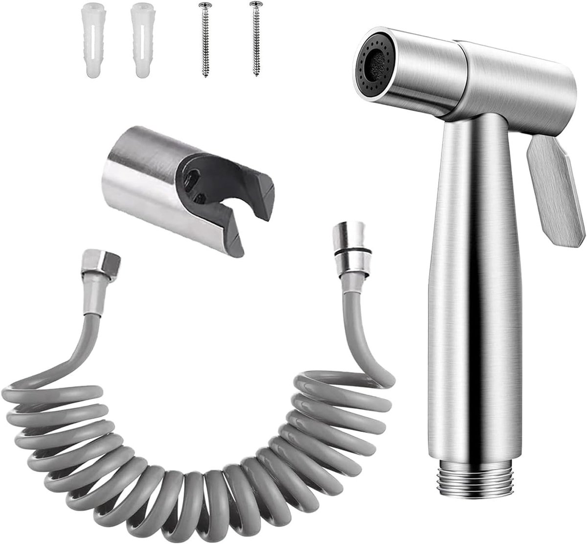 Verstelbare handdouche voor bidet - Roestvrijstalen spuitkop met slang en haak voor wand- of toiletmontage, ideaal voor hygiëne en comfort