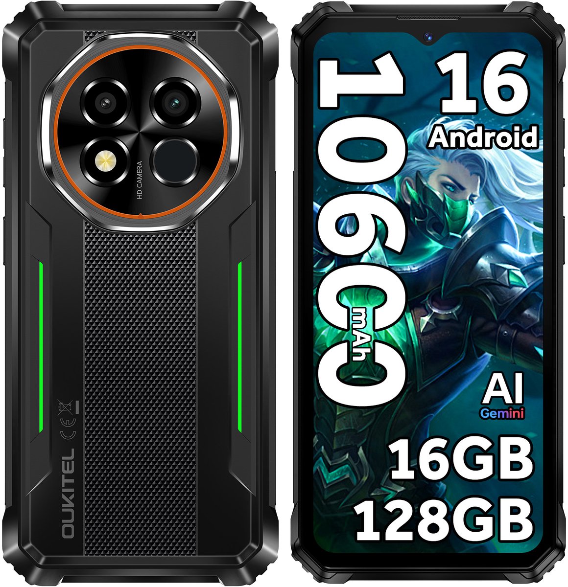 OUKITEL G6 Outdoor Smartphone 16GB RAM-128GB ROM-10600mAh batterij-6.52 inch HD-Android16-4G