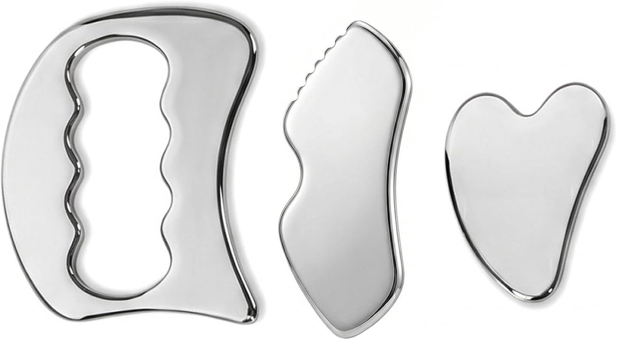 Gua Sha Set van RVS: Gezichtsroller en Guasha Steen voor Lymfedrainage, Spierontspanning en Gezichtsmassage