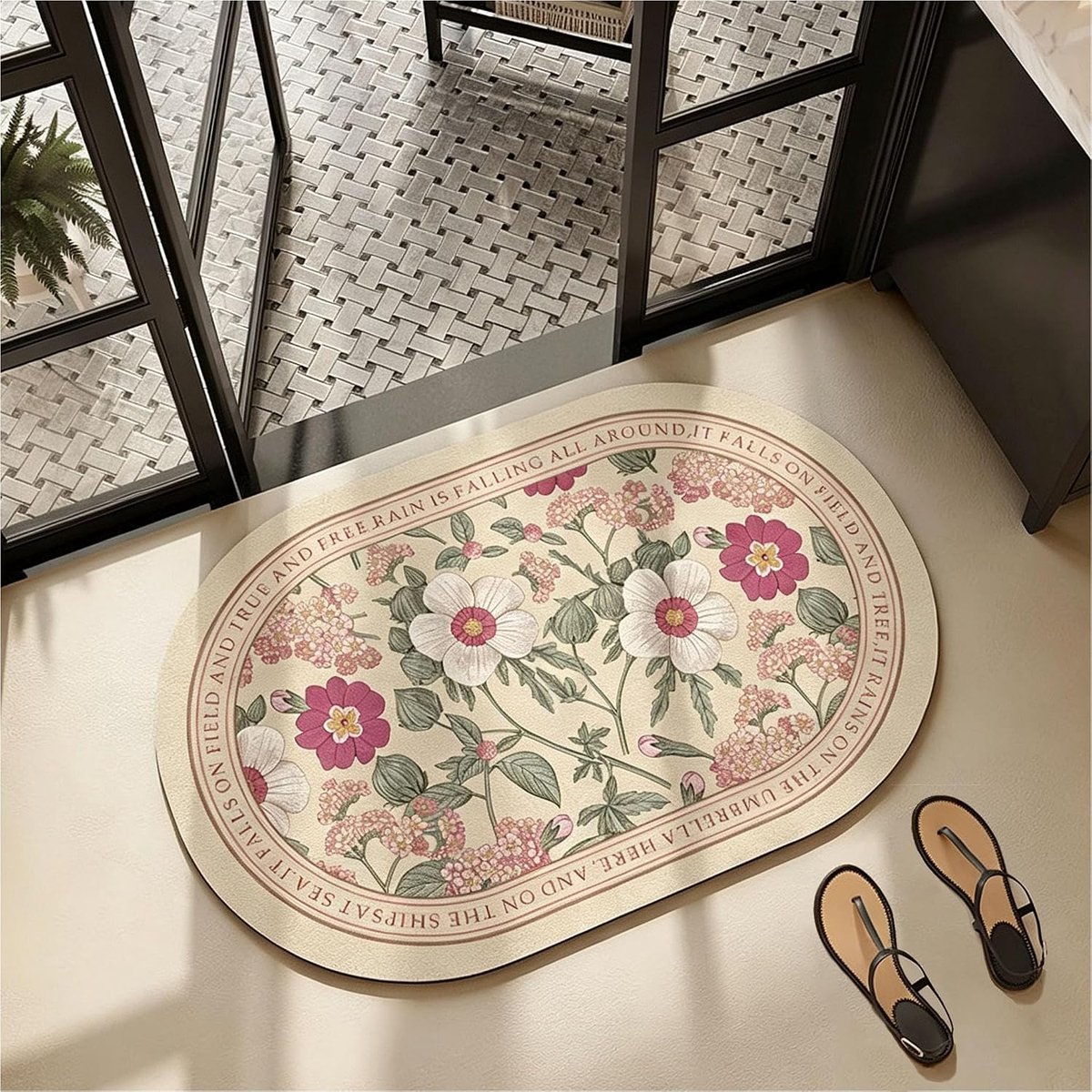 Badmat met vintage patroon - Badmat (40 * 60 cm), snelle waterabsorptie, dubbele antislip onderkant, gemakkelijk schoon te maken, sponsvulling