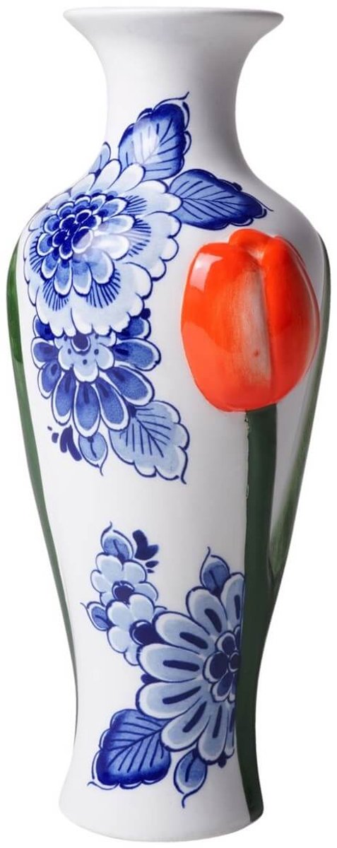 Heinen Delfts Blauw Vaas 3D Tulp - Slank - Keramiek - 20 cm Delfts blauw