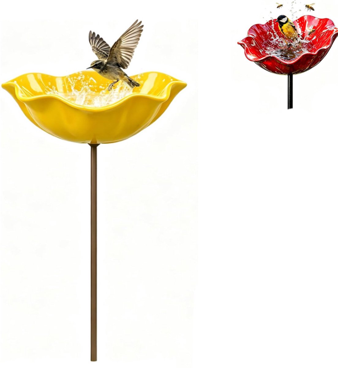 1 stuk- Vogelbad- Vogeldrinkschaal voor Tuinvogels- vogelbadje buiten- Vogelbadje -Metalen Vogelbadje-Tuindecoratie voor Vogel-Vogelvoeder- Vogeldrinkbakken-Weerbestendig-Voor Tuin Gazon en Terras-Bloemvorm -60x15cm-Lichtgeel