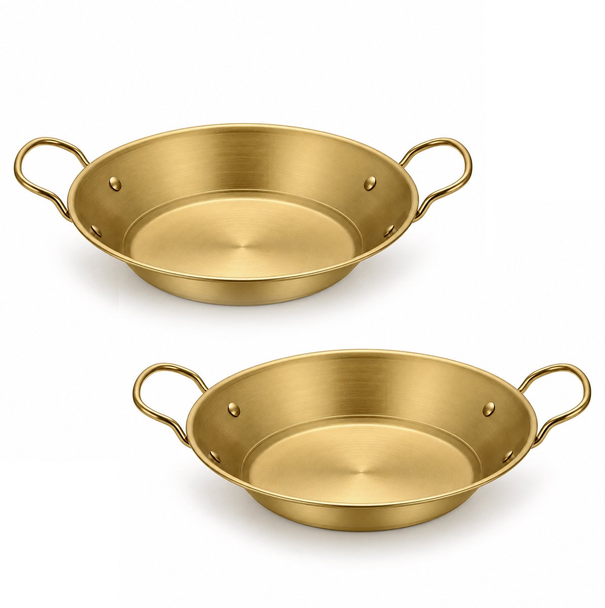 Serveerschaal - Borden - Wokpan - Roestvrijstalen Serveerschalen - 21 cm - Veelzijdige Pan voor Inductie en Gas - Goud - 2 stuks