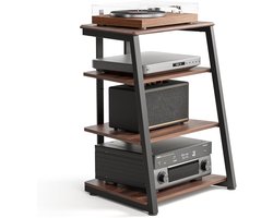 FITUEYES HiFi-meubel - Hoogteverstelbare planken - 78 cm hoog - Verstelbare voetjes - Walnootkleur