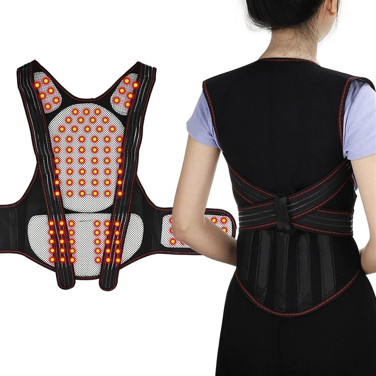 Unisex rugsteungordel met 108 zelfverwarmende magneten, lendensteungordel, heupvest, ruggordel en nek- en schouderhoudingscorrectiegordel (XL).