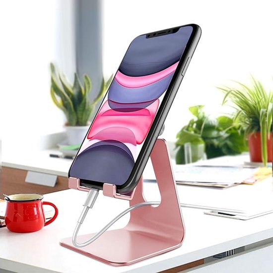 Universele ondersteuning voor mobiele telefoons, verstelbare opvouwbare aluminium desktop telefoonhouder voor thuis en kantoor — afbeelding 4
