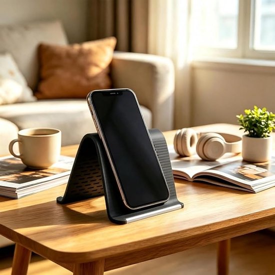 Zwarte mobiele telefoonhouder, verstelbare flexibele silicone platte telefoonhouder, draagbare mobiele telefoonhouder, bureaublad, mobiele telefoonhouder, huishoudelijke bureaublad, reizen — afbeelding 3