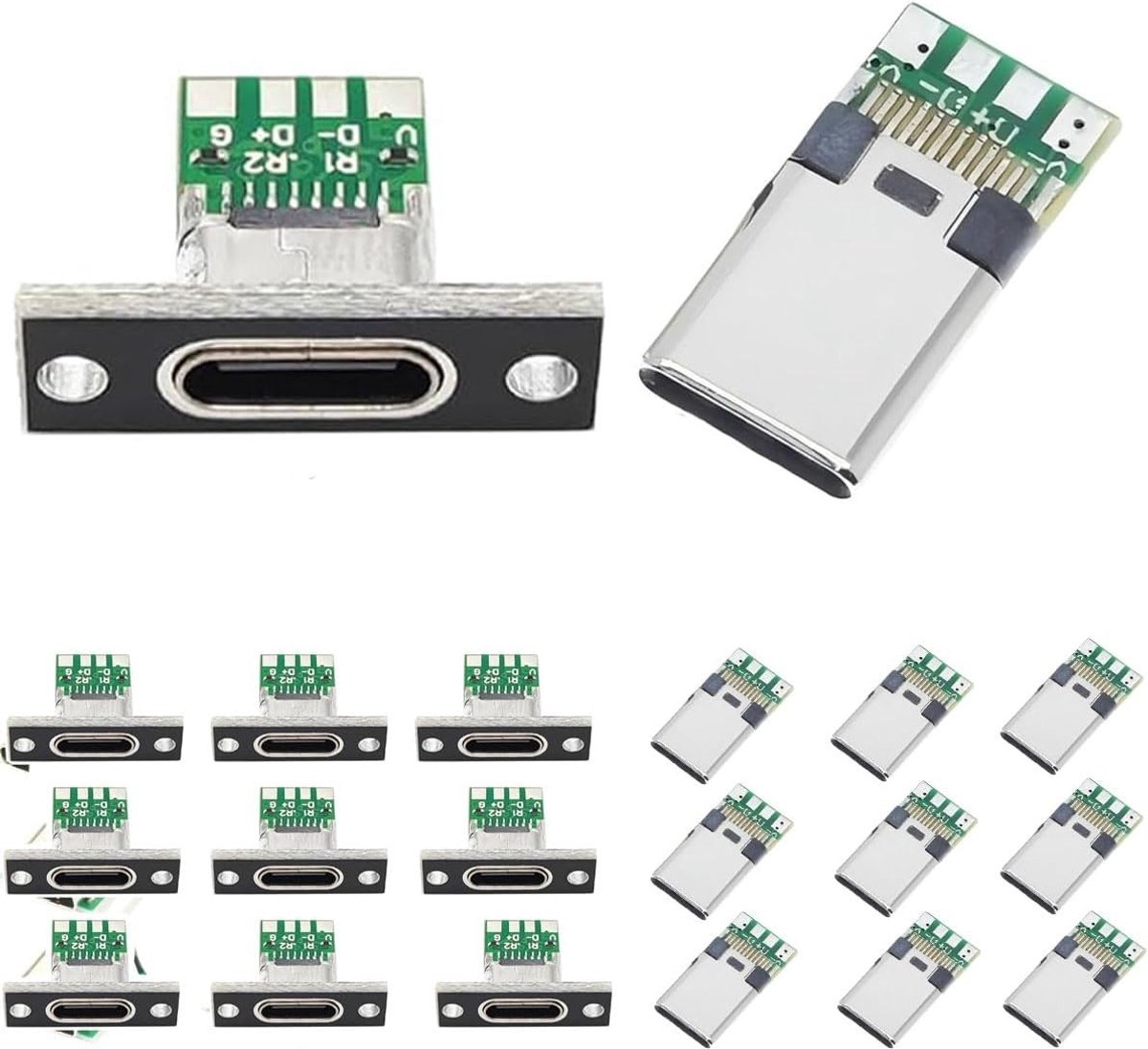 20 Stuks USB 3.1 Type C Female Male Paneelmontage Soldeerconnectoren voor DIY Projecten en Elektronica