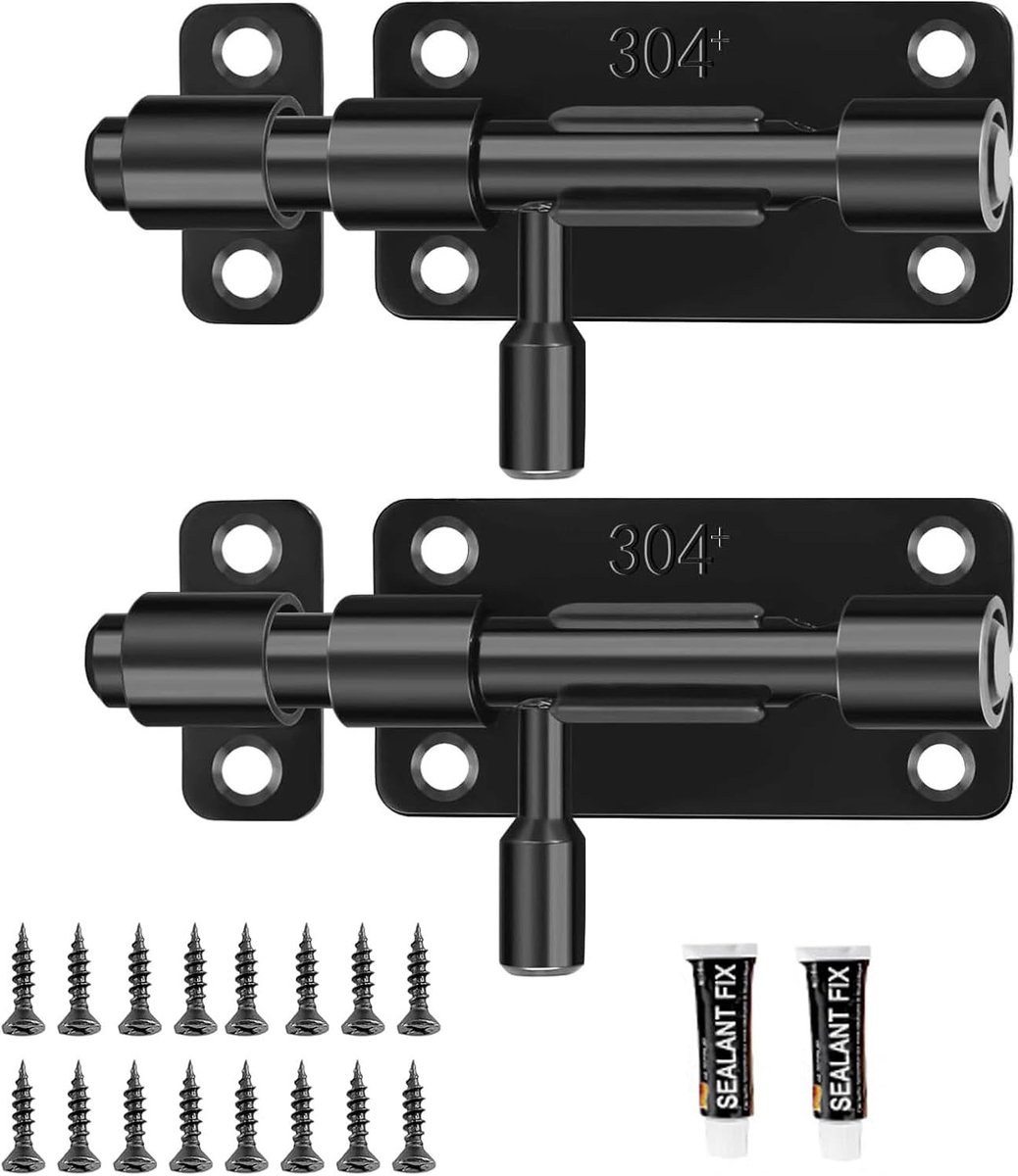 Deurgrendels roestvrij staal 10,12 cm - vergrendelbare schuifgrendel met schroeven voor ramen en deuren, ideaal voor tuin en schuur, zwart