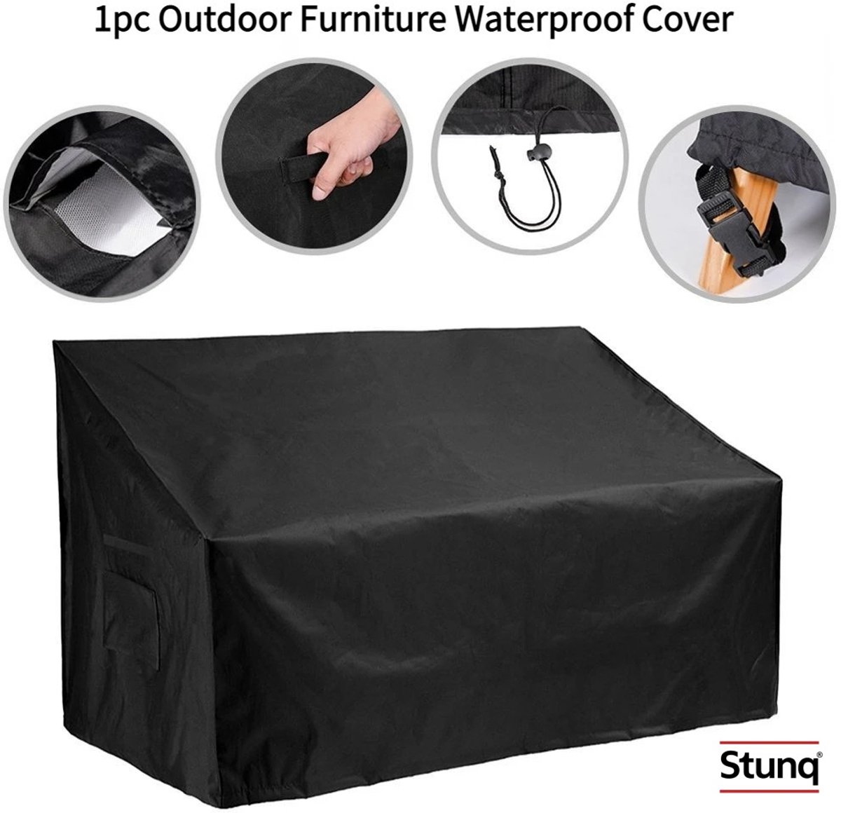 Stunq Tuinbankhoes 163x66x89 cm - Waterdichte beschermhoes voor buitenmeubelen Zwart
