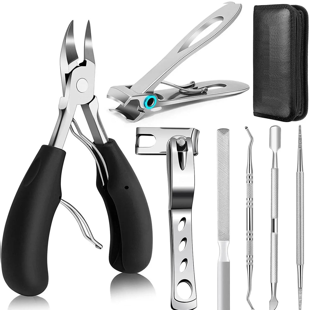 Cherrys Finds - Manicure Pedicure Set - Nagelknipper Set - Persoonlijke Verzorging - Complete Set Inclusief Vijl - 7 Delen - Voor Dikke En Ingegroeide Nagels - Podologie - Van Roestvrij Staal - Zwart