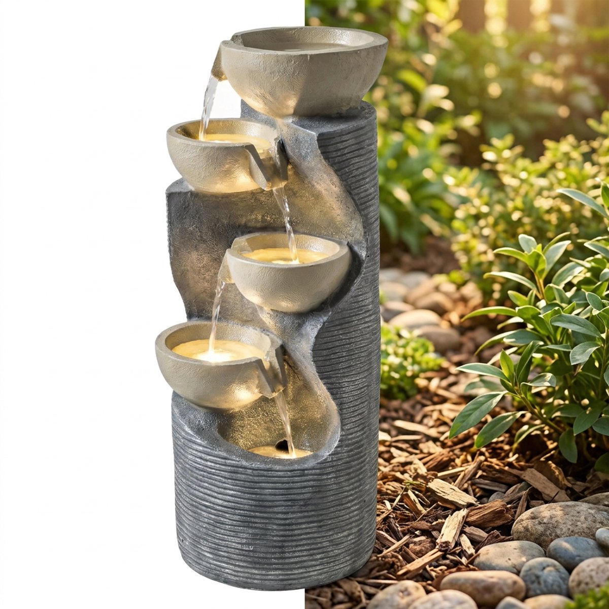 Waterornament - Voor buiten - Tuin - Water Fontein - Waterval Ontwerp - Kamerfontein - Tuindecoratie - Met Pomp - 33L x 31B x 80H cm
