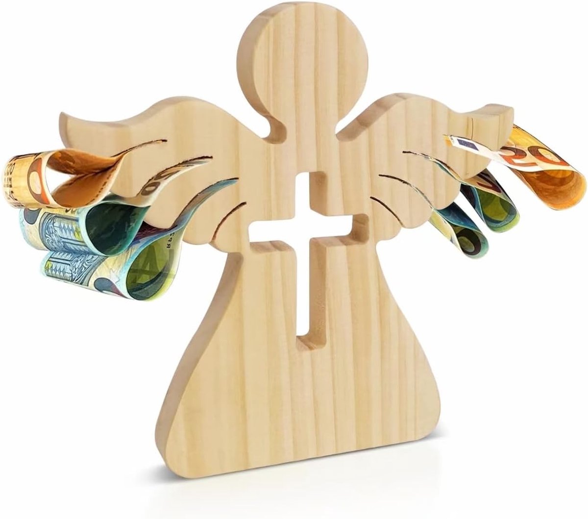 Houten engel figuur, decoratieve engel ornamenten, unieke houten versiering, perfect als cadeau voor kinderen en als ambachtelijk project