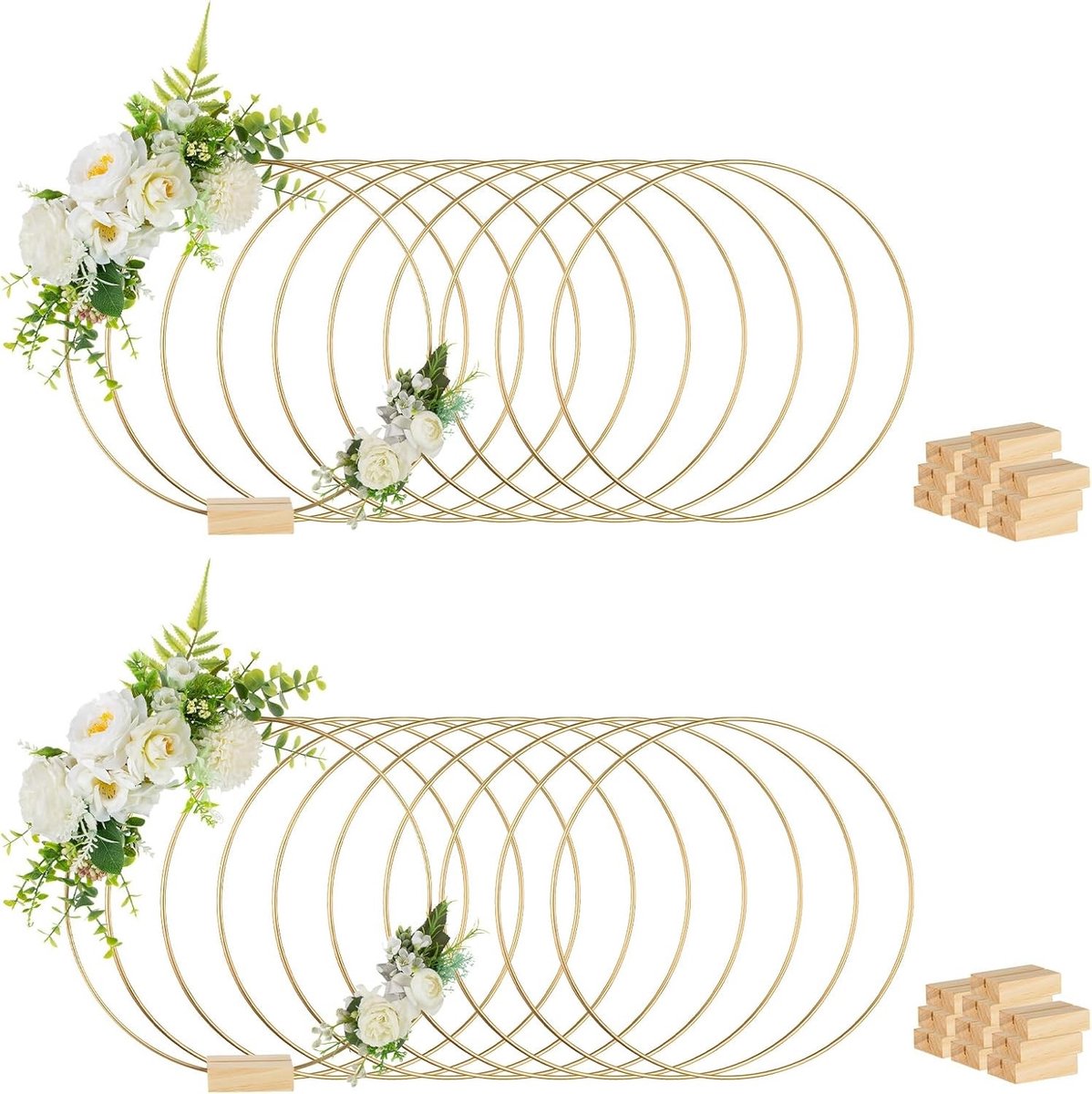 Floral Hoops Centerpieces met Stand: 20 Stuks van 30cm Gouden Metaal Draad Ringen voor Bruiloft, Decoratie en Ambachten