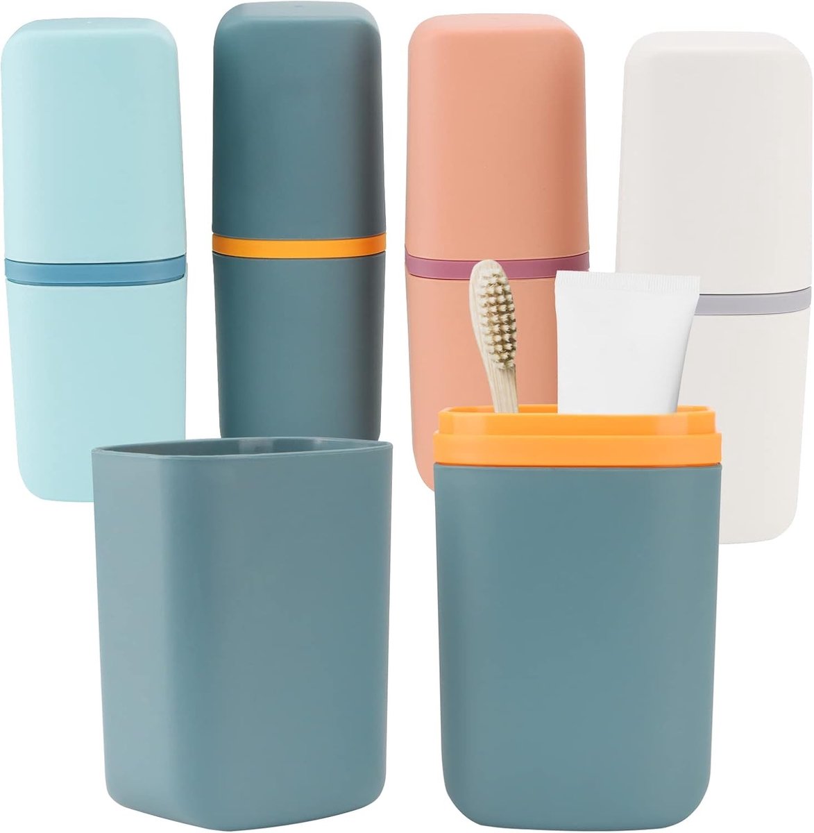 Reisset met 4 Tandenborstelhouders, Tandenborstelbekers en Tandpasta Organizer voor Thuis en Op Reis, Verkrijgbaar in Blauw, Lichtblauw, Roze en Grijs
