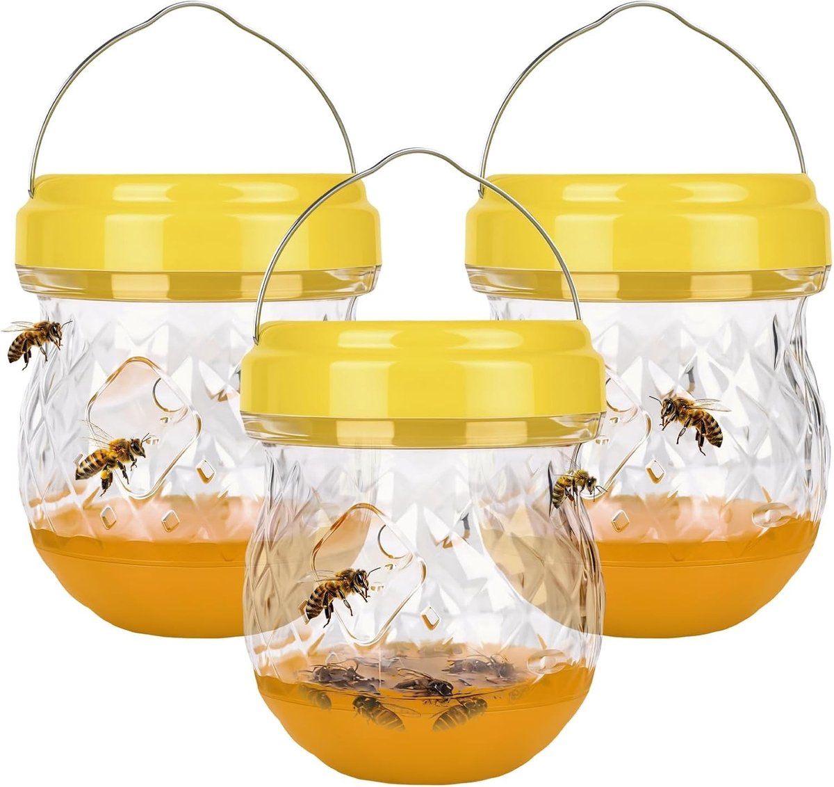 Effectieve Wespentraps Set van 3 voor Buiten, Insectenbestrijding en Vliegenvangers, 360° Bescherming, Ideaal voor Hangend en Staand Gebruik, Diameter 9 x 12 cm