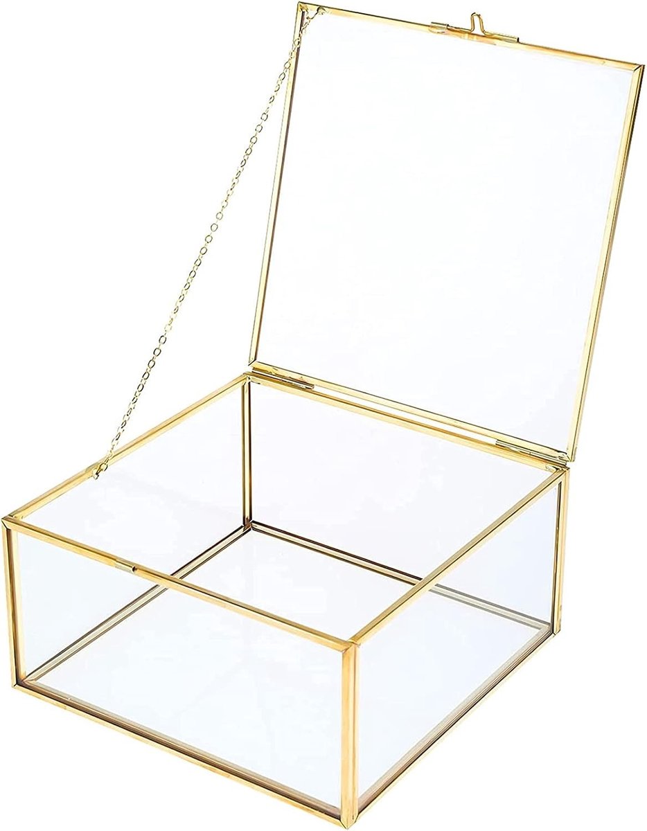 Vintage glazen sieradenbox met deksel 16 x 16 x 8 cm - sieradenopbergdoos, decoratieve box, cadeau-idee