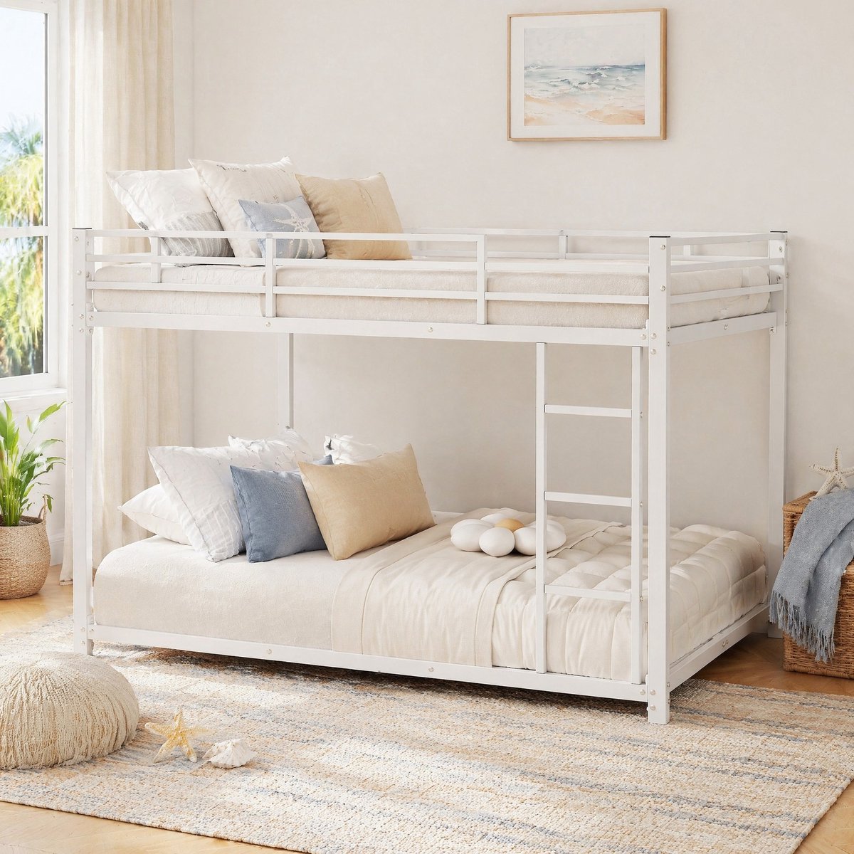 COVREO Stapelbed voor kinderen – 140x200 cm – Metalen bedframe met ladder – ruimtebesparend voor slaapkamer – Wit - zonder matras