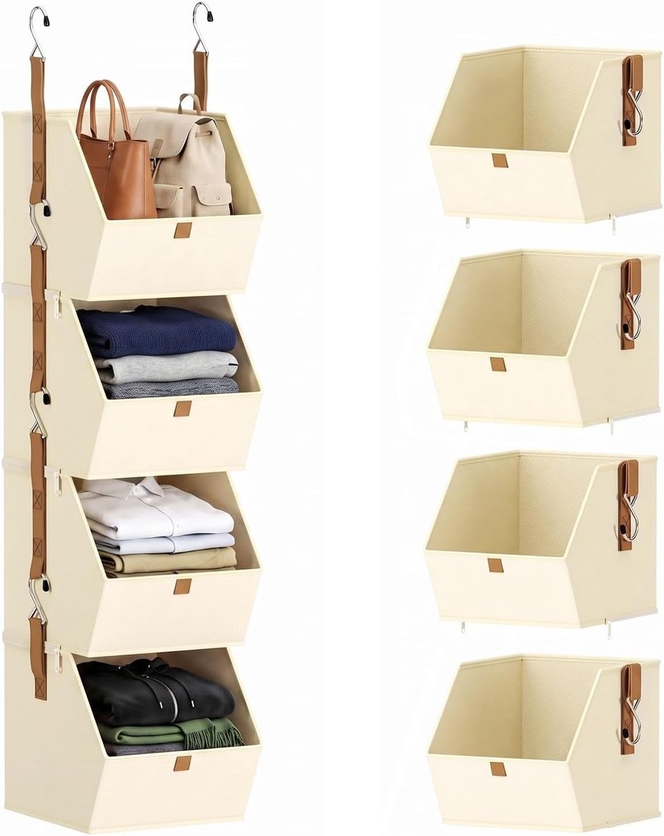 Set van 4 Opvouwbare Opbergdozen met Deksel, 30 x 26 x 26 cm, Organiser voor Kleding, Sokken en Speelgoed